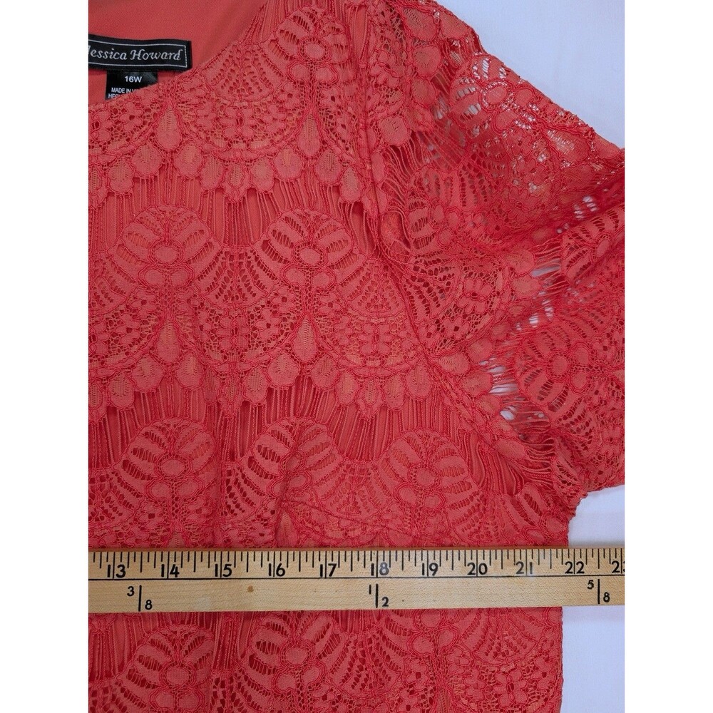 Jessica Howard Lace Cocktail Dress Coral Lined 3/4 Sleeve Plus Size 16W - Picture 6 of 9